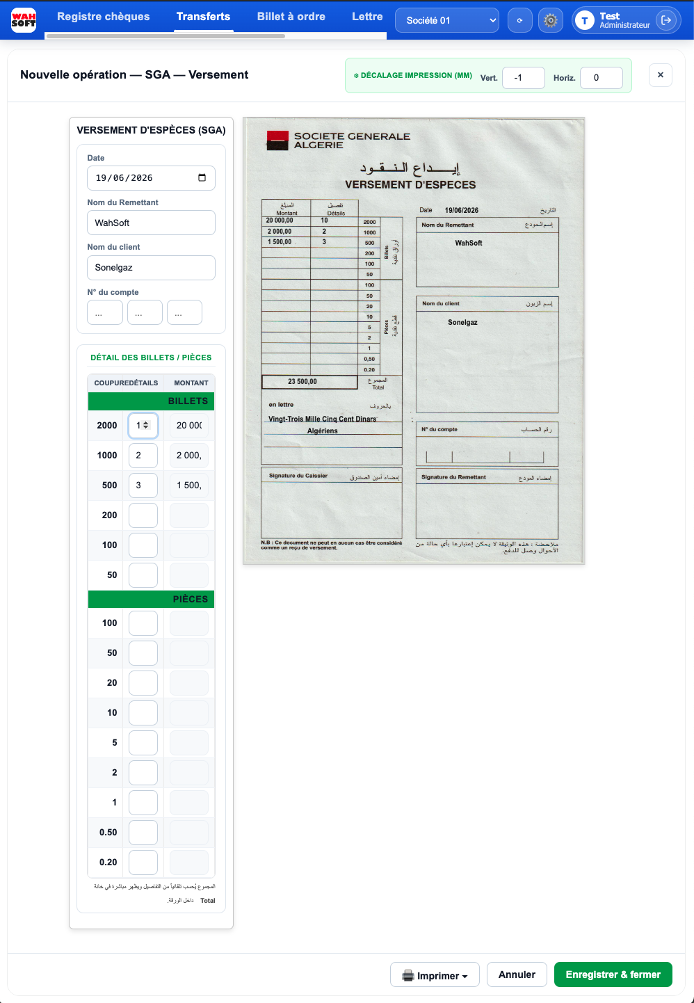 Formulaire versement